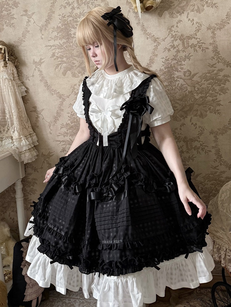 Dark Checkered Multi-Tier Bow Lolita Jumperdress