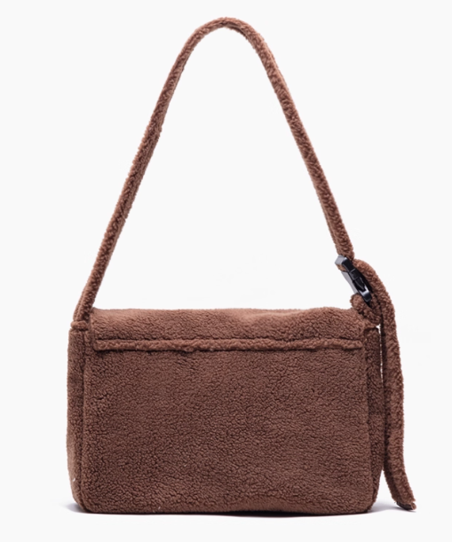 Letter Embroidered Fuzzy Tote Bag With Adjustable Strap - Perfect For Fall And Winter Brown