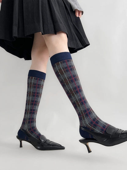 Retro Calf (5 Colors) Plaid Socks British
