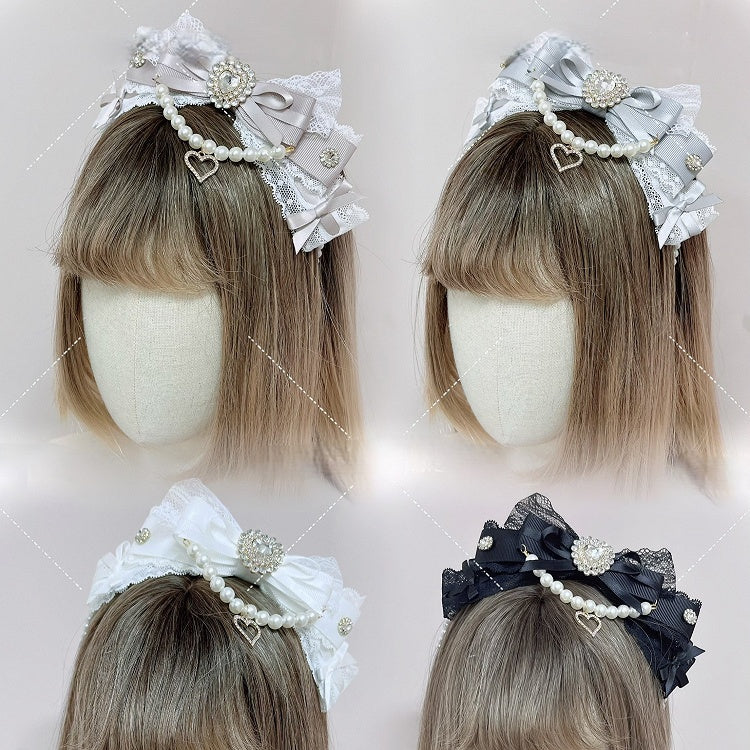 Colors 6 Details Rhinestone Bow Heart Pearl with KC Chain