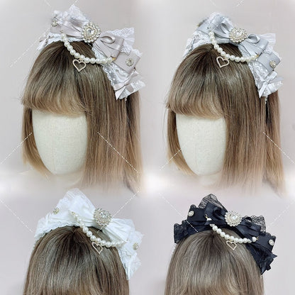 Colors 6 Details Rhinestone Bow Heart Pearl with KC Chain