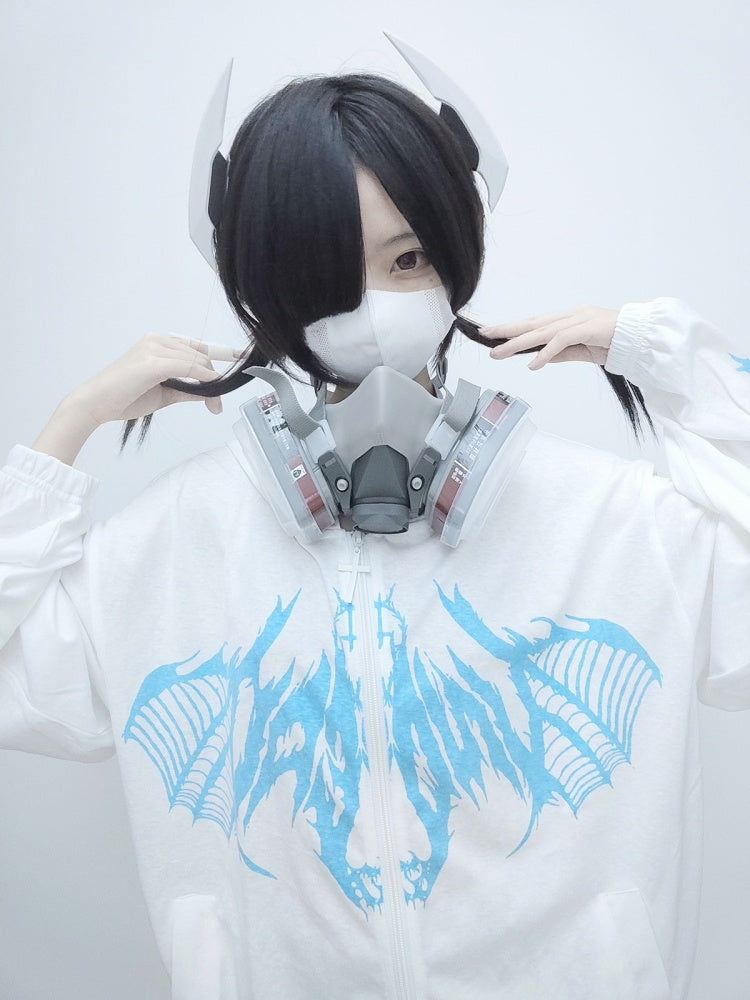 Weiß Schwarz Blau Sonnenschutz Y2K Kapuzenjacke