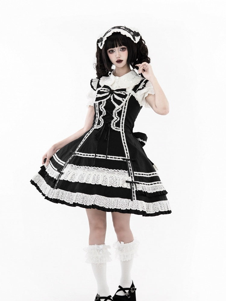 Monochrome Snowflake Cotton JSK Dress with Ruffle Trim