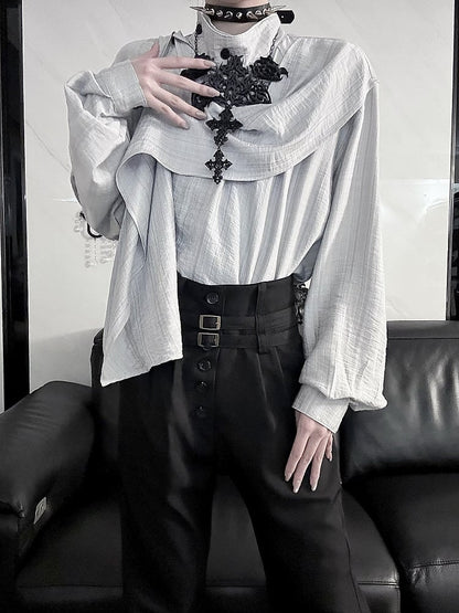 Ouji Spring Buckle for High-Waisted Lolita Summer - with Vertical Waistband Black Pants Flare Buttoned