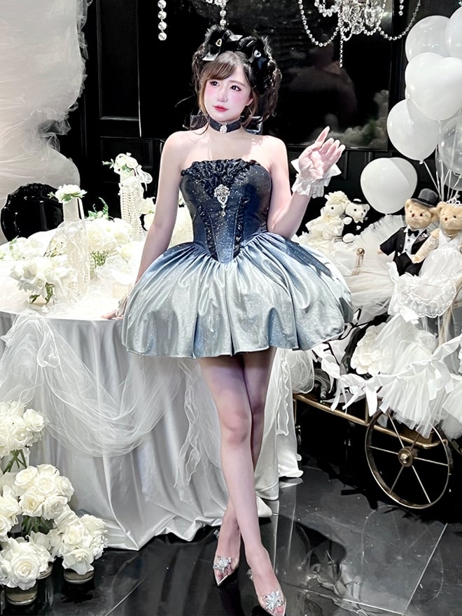 Strapless Dress Gradient Blue Shimmering Birthday Starry Night