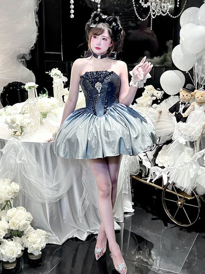 Strapless Dress Gradient Blue Shimmering Birthday Starry Night