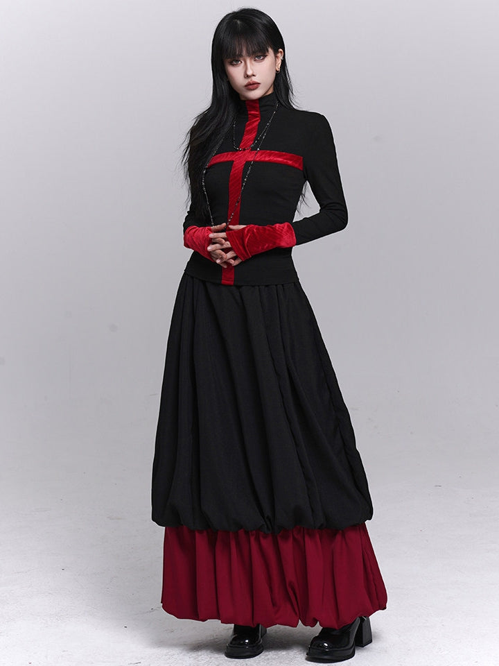 Black Bubble Skirt Gothic Red