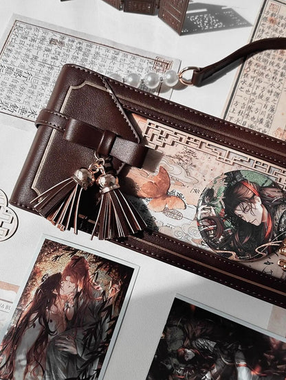 Schleife Braun Cheongsam Muster Blumentasche PU Akzent Ita Stil mit Fransen