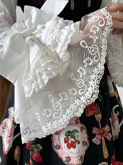 White Bell Sleeves Lace Elegant Lolita Blouse with Bow Tie - NnSTAR
