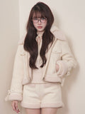 Cropped Hooded Kei White Jacket Strap with Details Jirai Zippered