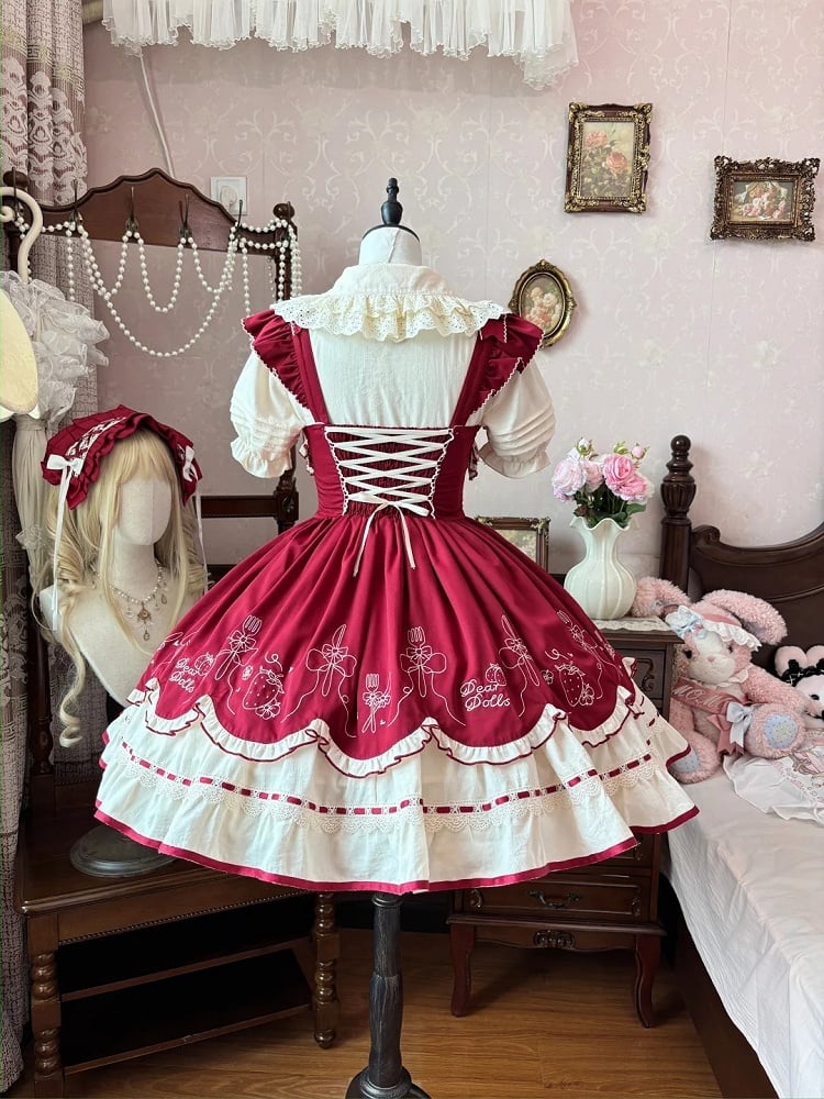 リボン結び ワインレッド ピーターパンカラー スイートベージュ フリル