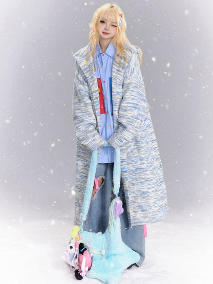 青い漫画動物のアップリケのストライプシャツ