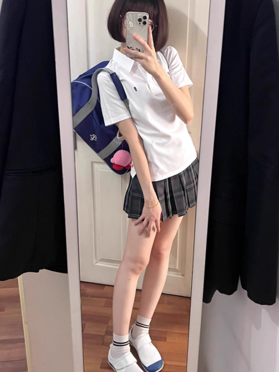 Skirt 39CM Pattern Plaid Uniform Black JK Pleated