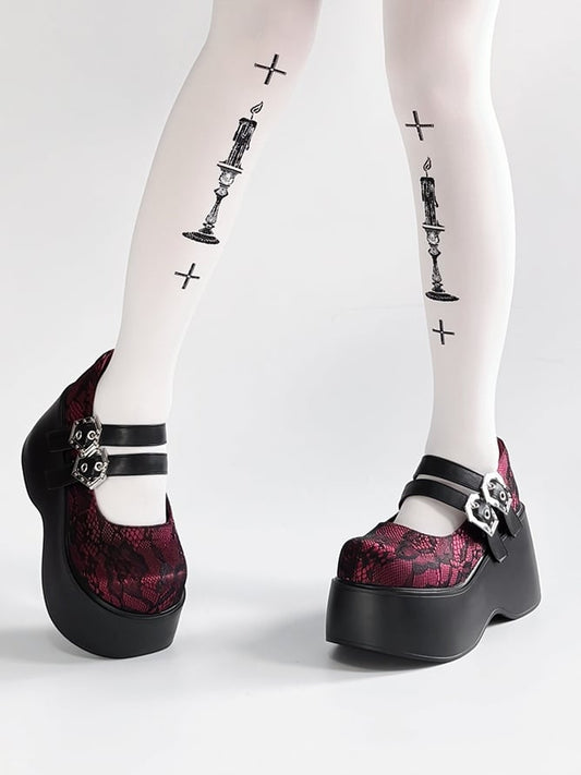 Punk - Black Red Sole Design Coffin-Shaped Buckle Shoes Platform