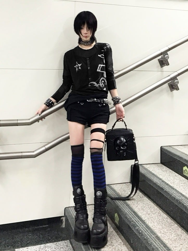Unisex Black Mesh Long Sleeve Tee with Music Graphics - DETW OnLine