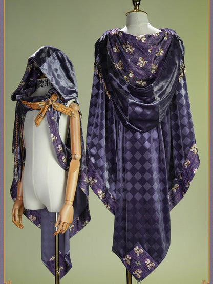 Yellow & Purple Checked Pattern Lolita Cape with Embroidered Details - Neoludwig