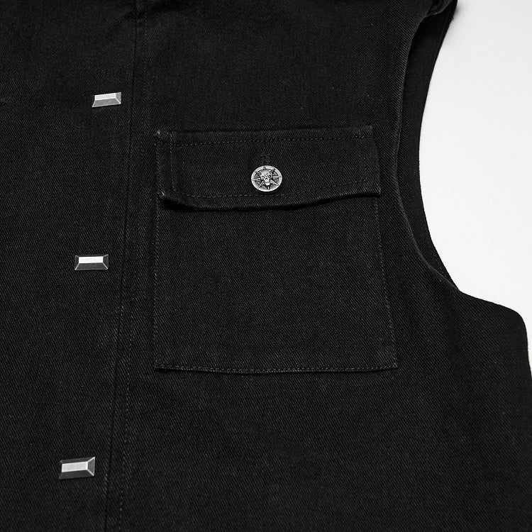 Men's Hardcore Techwear Double-Breasted Vest in Black - Punk Rave