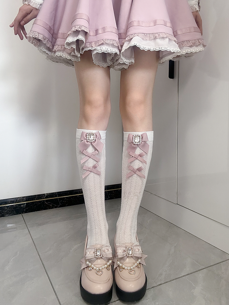 with Square 6 Jirai Rhinestone Socks Decoration Bow Calf Kei Colors