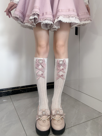 with Square 6 Jirai Rhinestone Socks Decoration Bow Calf Kei Colors