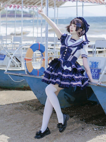 ネイビーブルーの大きなリボンが可愛いベレー帽ロリータ