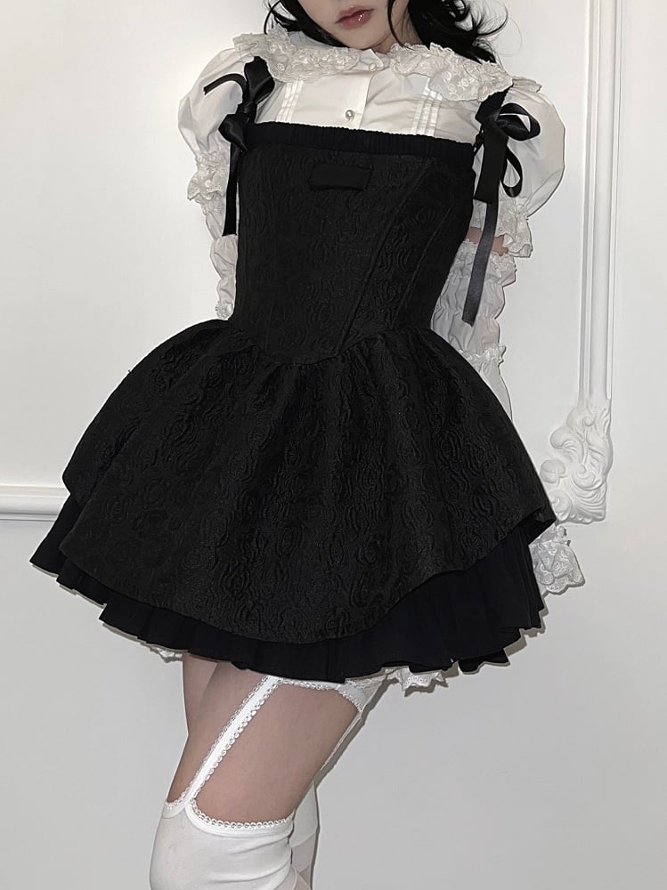 Skirt Set Black Neckline Boned Jumper Bodice Elegant Square