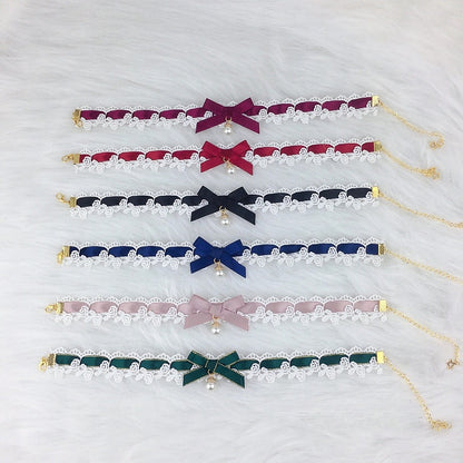 Color Bow Necklace Lace Choker Options) (Multiple