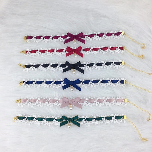 Color Bow Necklace Lace Choker Options) (Multiple