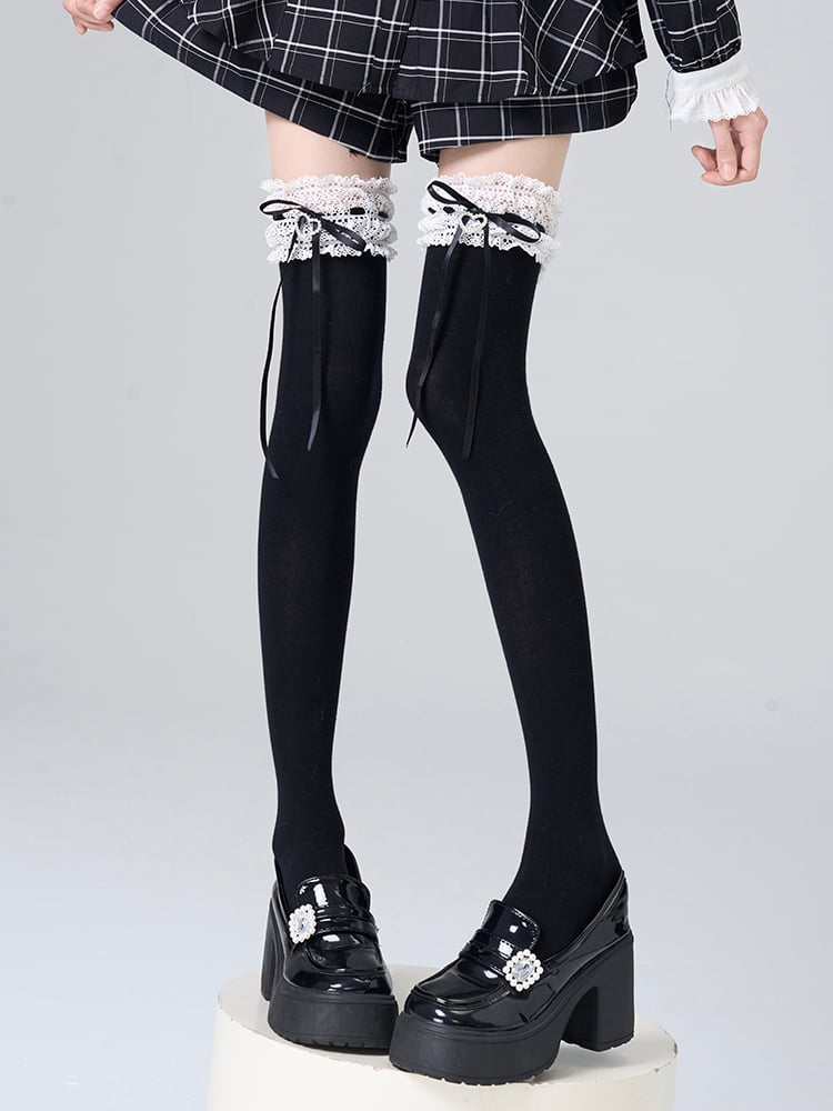 Stockings Colors Rhinestone Bow Decoration Heart 4 Lace