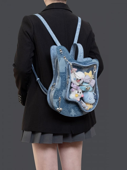 Style Kawaii Accents Bag Chic Blue Chain 2-Way Guitar-Shaped Ita With Y2K Heart