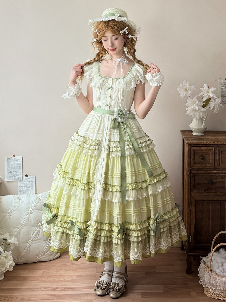 Dress Lolita Green Style Gradient House Square Neckline Pink