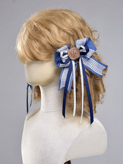 Long Ribbon Sailor Lolita Bow Hairclips with Wax Stamp - Twin Bear Original Design