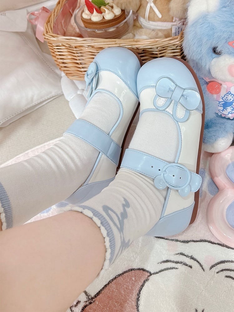 Bowknot Flats Bunny Ear Bear Decorated Blue Buckle