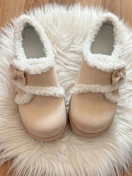 Platform with Shoes Sweet Fleece Soft Fastening Beige Lolita Lining Velcro