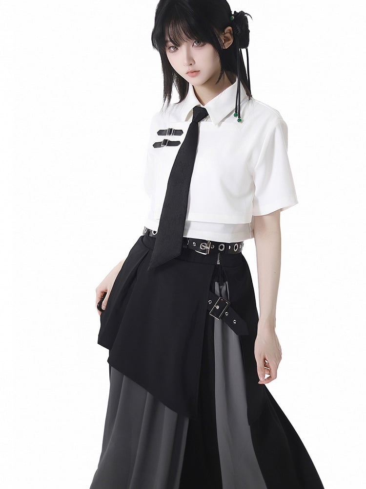 ブラックのアシンメトリーヘムコルセットベルト（バックルベルト付き）