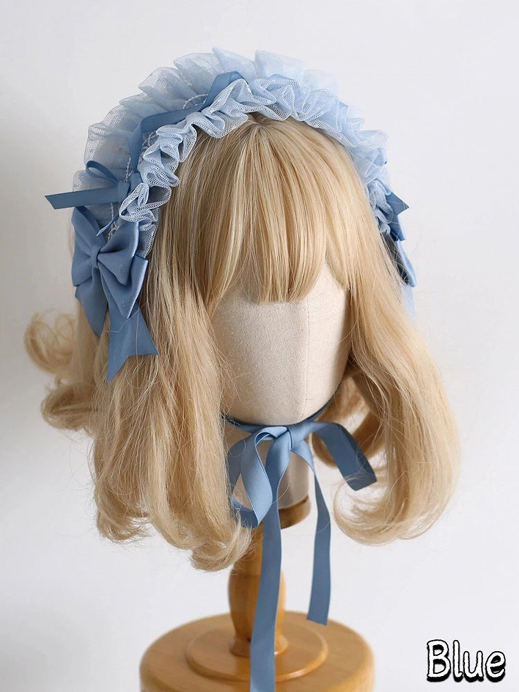 18-Color Ruffled Bow Tulle Hairband Lolita