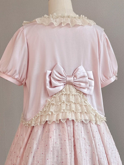 Pink Bow Lace Trim Cardigan - Tan Tuan