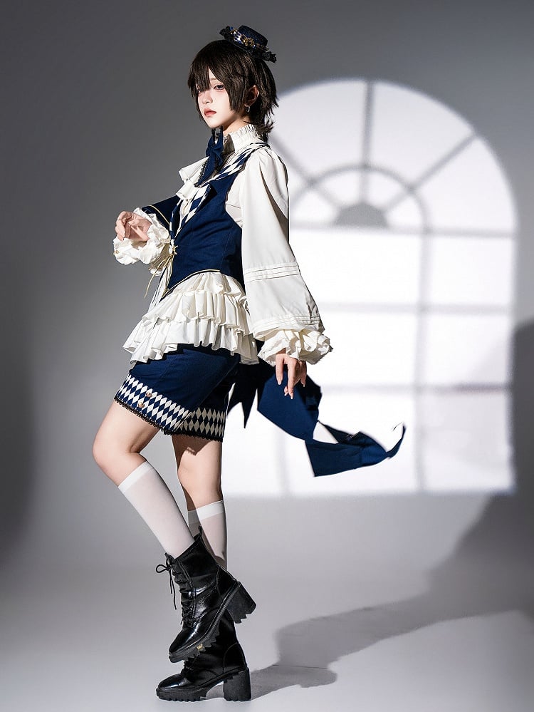 Dark Ouji Lolita Diamond Blue Cuffs Pattern Straight-leg Shorts