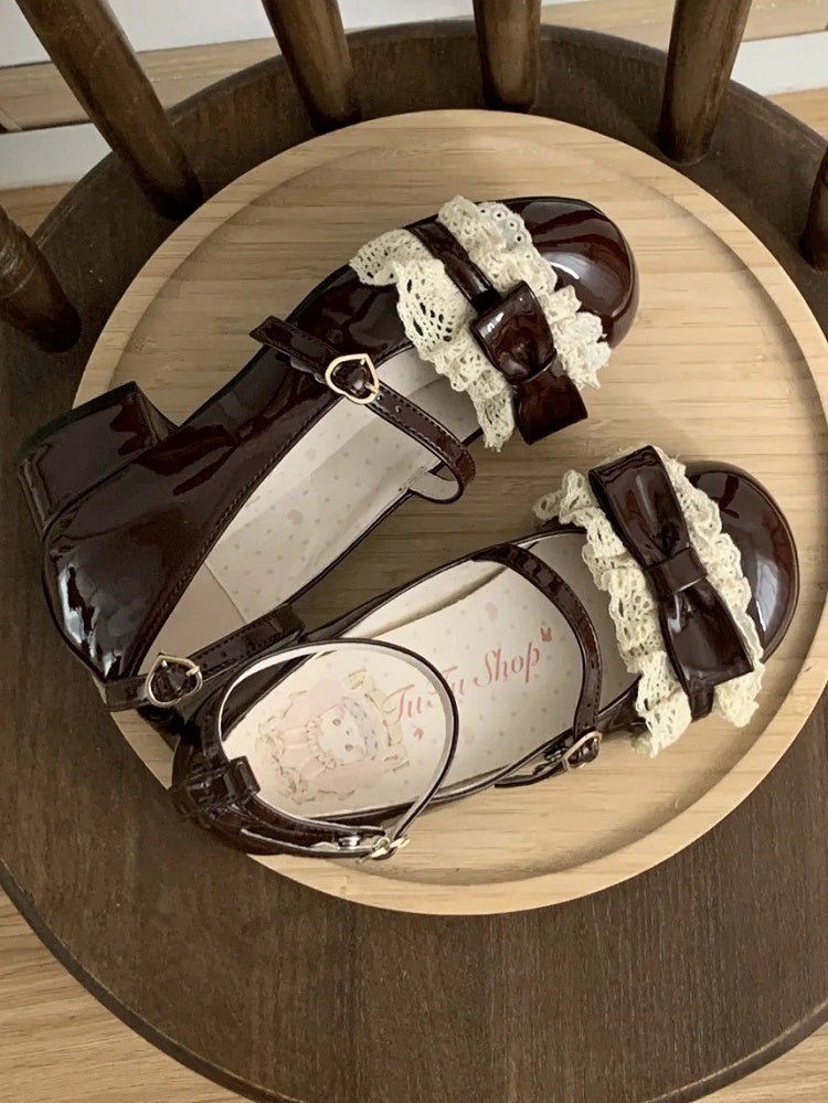 Edging Sweet - Mid Brown Mary Heel with Lace Style Janes