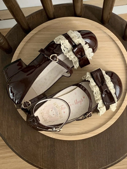 Edging Sweet - Mid Brown Mary Heel with Lace Style Janes