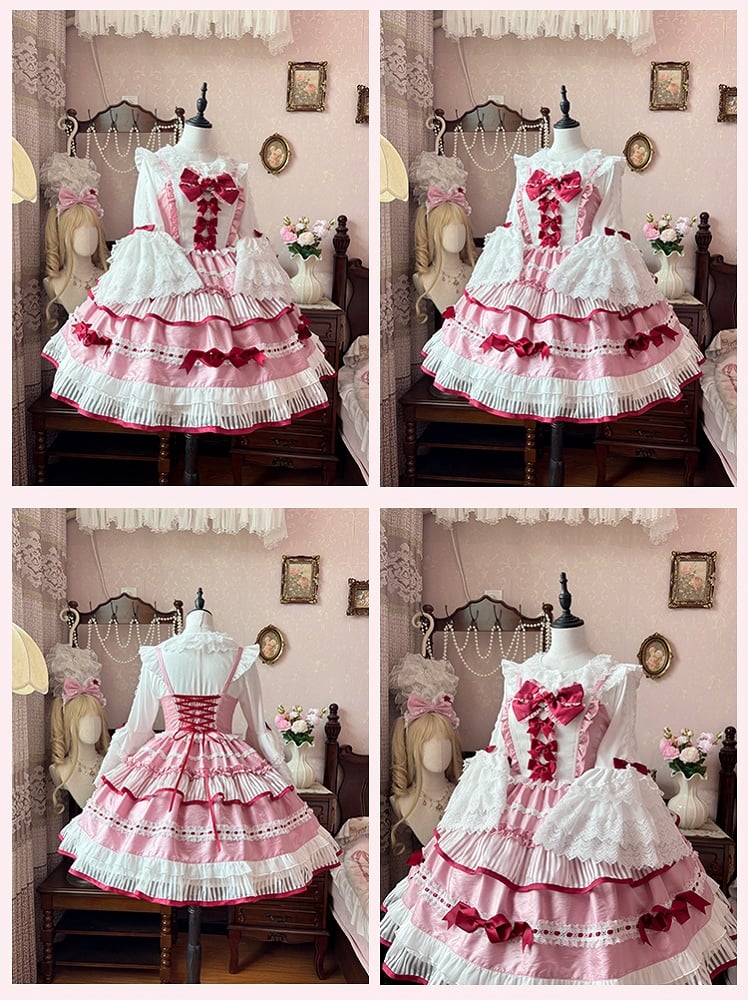 Akzente Rock JSK Rosa Bowknot Sweet Lolita Kleid Tiered