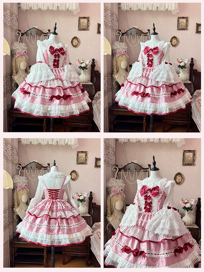 Akzente Rock JSK Rosa Bowknot Sweet Lolita Kleid Tiered