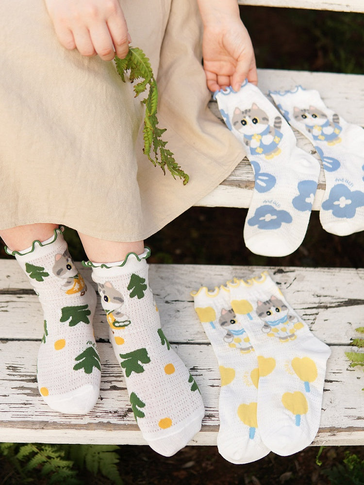 Cartoon Socks Set Kitty Print Cute