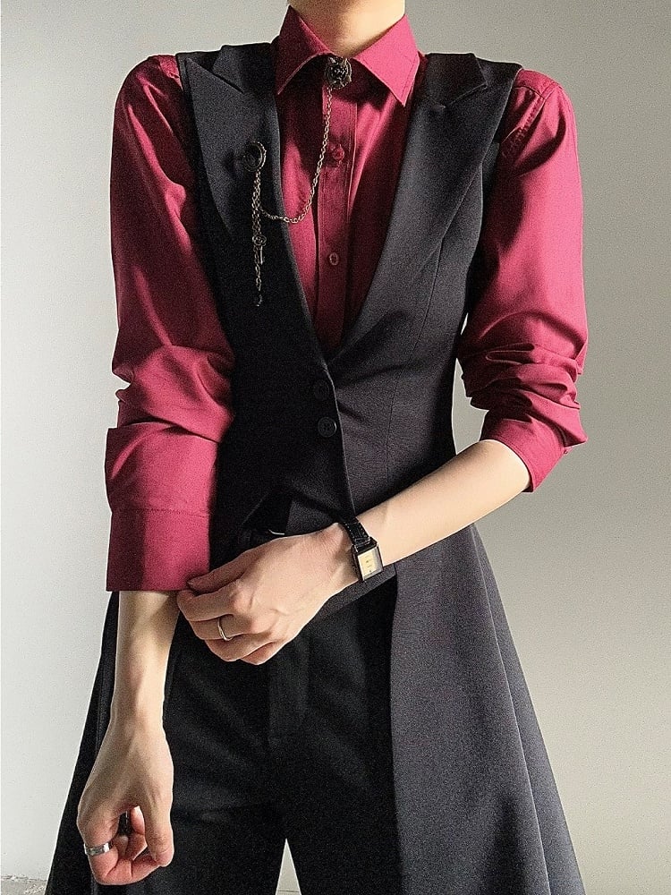 Ouji Lolita Black Tailcoat Vestwith Peaked Lapel&Triangular Back Slit