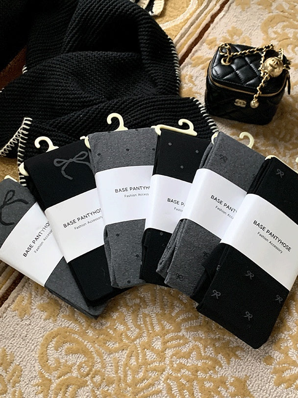 ダークグレー/ブラック 水玉模様 タイツ