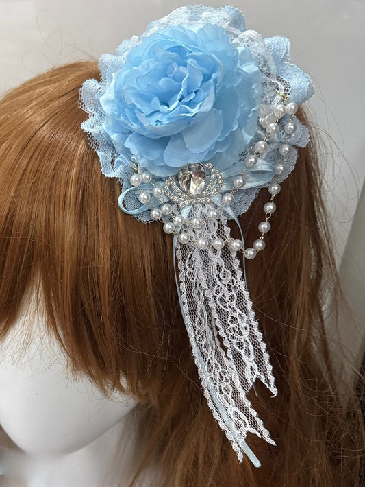 Strass Haarspange Blumen Perlen Blau Verziert Charm Krone
