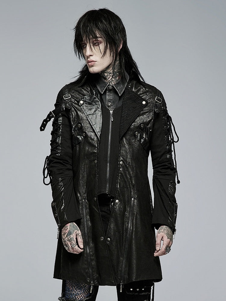 Punk Hot Personalized Long Black Men's Glue Windbreaker Sleeved