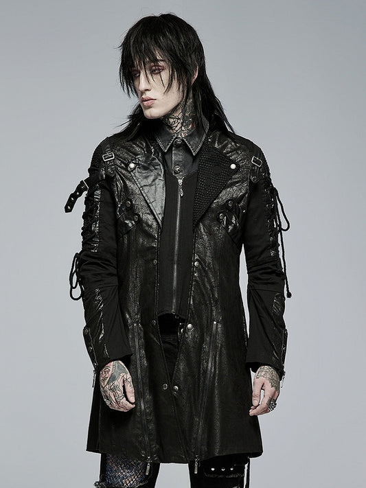 Punk Hot Personalized Long Black Men's Glue Windbreaker Sleeved