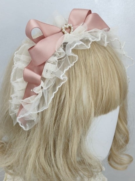 Hairband Pink Heart Decoration Bow Dusty Lace Ribbon