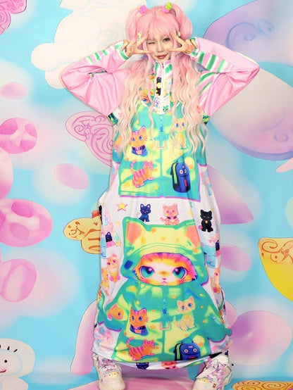 Y2K Print Cat Cami Colorful Dress
