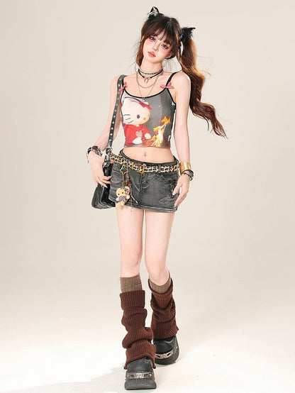 Glamorous Options – Farbe 3 – Oberteil mit Bittersweet-Camisole und Kitty-Print